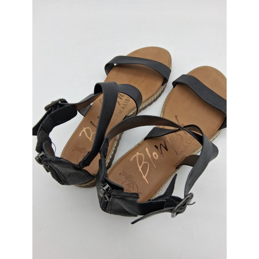 Blowfish Malibu Vegan Black Flat Sandals Strappy  Zipper Buckle Criss Cross 7.5 - Picture 7 of 11